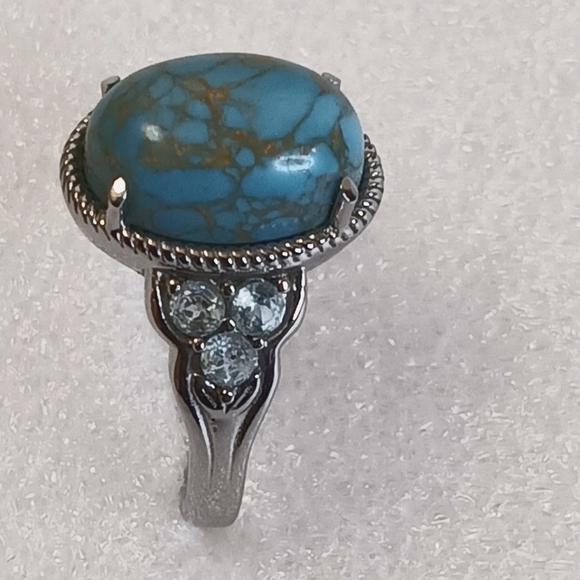 Blue Copper Turquoise/Topaz Ring - Picture 3 of 4